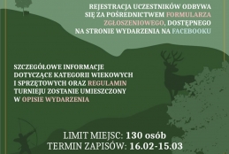 Plakat informuje o XI Turnieju Łuczniczym o Puchar Dziekana Wydziału Leśnego i Technologii Drewna UPP, który odbędzie się 28 marca 2026 roku. Zielona grafika z motywami lasu i sylwetką łucznika zawiera kluczowe dane o zapisach trwających od 16 lutego do 15 marca oraz limicie 130 uczestników. Rejestracja odbywa się przez formularz na Facebooku, a szczegółowy regulamin dostępny jest w opisie wydarzenia. W dolnej części zamieszczono dane kontaktowe do organizatorów oraz logotypy uczelni i kół naukowych.