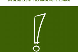 Grafika informacyjna Uniwersytetu Przyrodniczego w Poznaniu dotycząca ogłoszenia o zatrudnieniu. W górnej części widnieją logotypy uczelni oraz Wydziału Leśnego i Technologii Drewna, umieszczone na białym tle. Centralną część zajmuje duży, biały wykrzyknik o odręcznej stylistyce, który kontrastuje z ciemnozielonym dołem grafiki. Całość wieńczy wyraźny napis „OFERTA PRACY” napisany wersalikami.